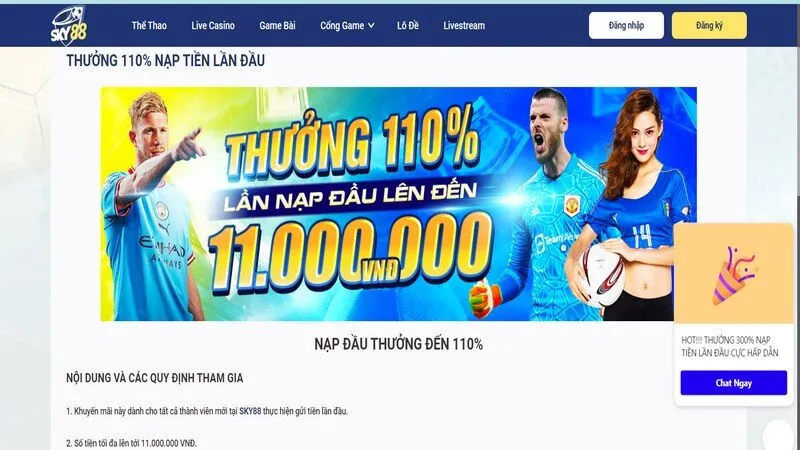Khuyến mãi Sky88 thưởng 110% nạp đầu tiên của hội viên Khuyến mãi Sky88 thưởng 110% nạp đầu tiên của hội viên
