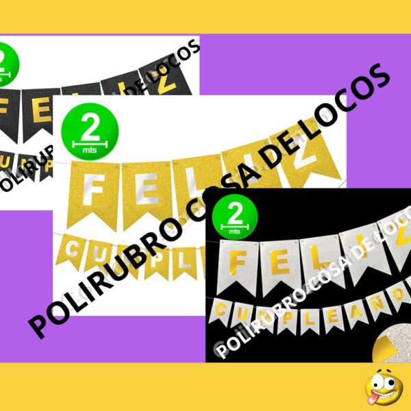 BANDERIN CARTON FELIZ CUMPLE CON BRILLO