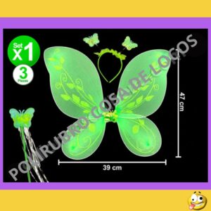 SET ALAS MARIPOSA CON LUZ  + VARITA + VINCHA 1860