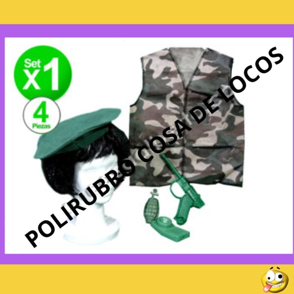 DISFRAZ CHALECO SOLDADO CON BOINA, HANDY Y GRANADA